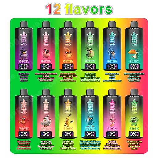 Two Rows Of Six Small Black-Capped Bottles With Colorful Labels Are Displayed On A Bright Rainbow Gradient Background, With The Heading 12 Flavors Shown At The Top.